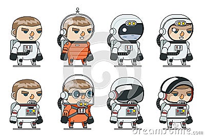 Space Sci-fi Cosmonaut Astronaut Spaceman Icons Set Cartoon RPG Game Lineart Flat Design Vector Illustration Vector Illustration