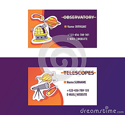 Space science business card for observatory or astronomy equipment shop vector illustration. Contact information Vector Illustration