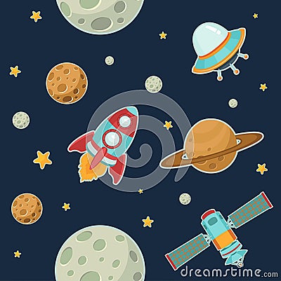 Space Seamless Pattern Vector Illustration