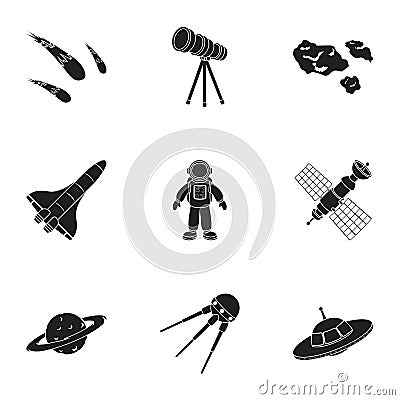 Space set icons in black style. Big collection of space vector symbol stock illustration Vector Illustration