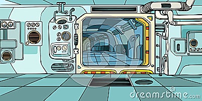 Space ship corridor. Science fiction Vector Illustration