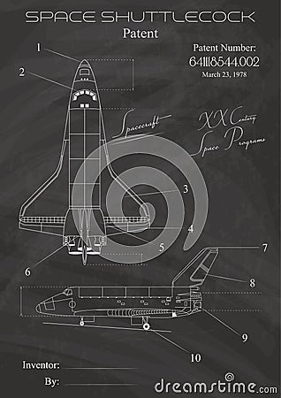 Space Ship Patent Drawings Stylization Stock Photo