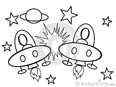 Space ships crash high quality coloring page Cartoon Illustration