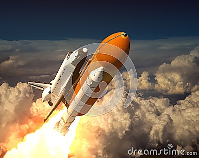 Space Shuttle In The Clouds Stock Photo