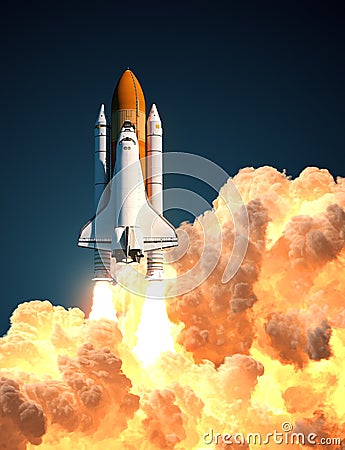 Space Shuttle In The Clouds Of Fire Stock Photo