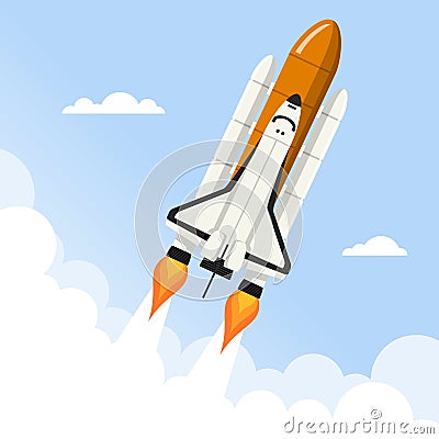 Space Shuttle Flying over the Clouds Vector Illustration