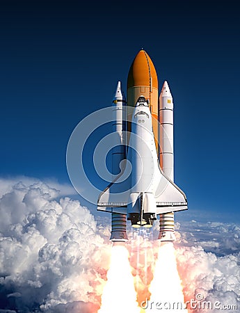 Space Shuttle Launch In The Clouds Stock Photo