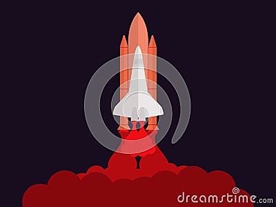 Space shuttle. Launching the satellite. Take-off space ship. Vector Vector Illustration