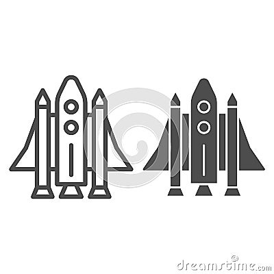 Space Shuttle line and solid icon, transport symbol, Spaceship vector sign on white background, rocket icon in outline Vector Illustration