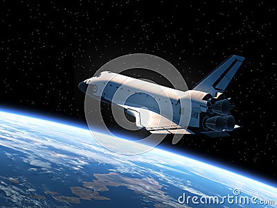 Space Shuttle Orbiting Earth Stock Photo