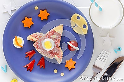 Space shuttle shaped sandwich with salami and cheese for kids Stock Photo