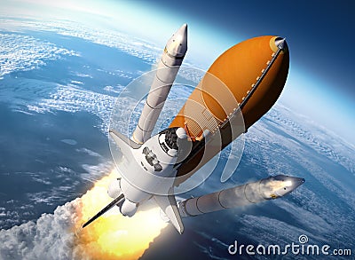 Space Shuttle Solid Rocket Boosters Separation Stock Photo