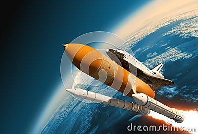 Space Shuttle Solid Rocket Boosters Separation In Stratosphere Stock Photo