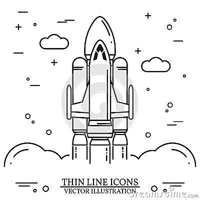 Space shuttle takes off on the white background. Vector Illustration