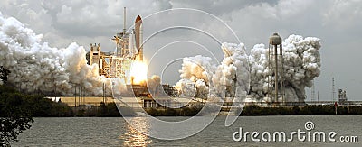 Space shuttle taking off Stock Photo