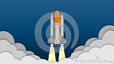 Space shuttle taking off on the mission, spaceship into the sky Vector Illustration