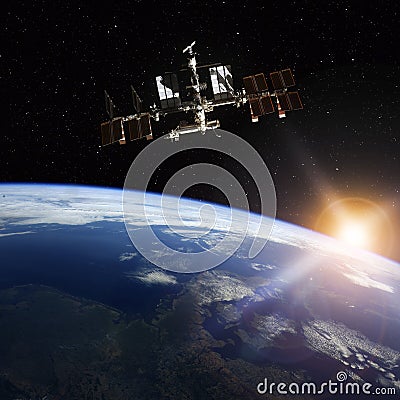 Space Station Orbiting Earth Stock Photo