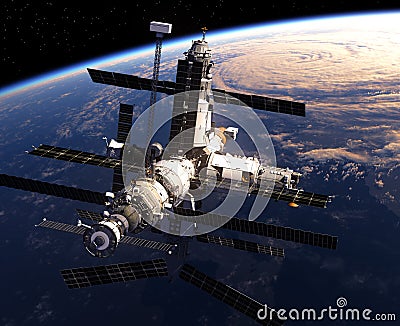 Space Station In Outer Space Stock Photo