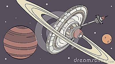 Space station planets view, orbital habitat and cosmic scenery vector design Generative AI Vector Illustration