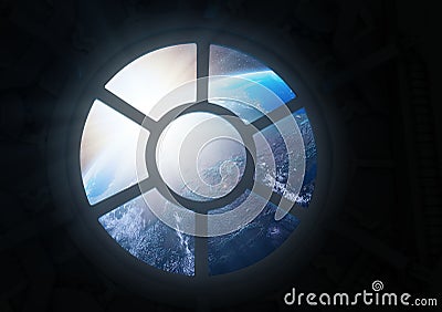 Space station porthole Stock Photo