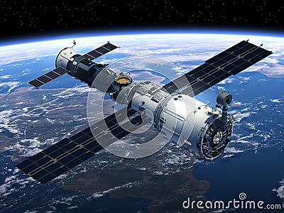 Space Station And Spacecraft Stock Photo