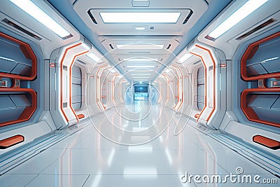 Space station or spaceship scifi style corridor or room Stock Photo