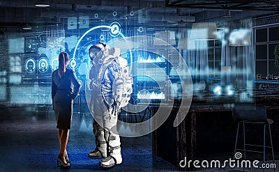 Space suit design. Mixed media . Mixed media Stock Photo