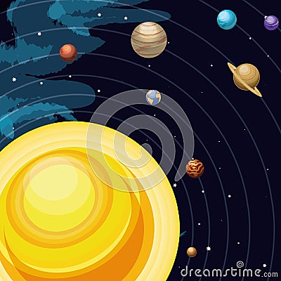 Space with sun universe scene Vector Illustration