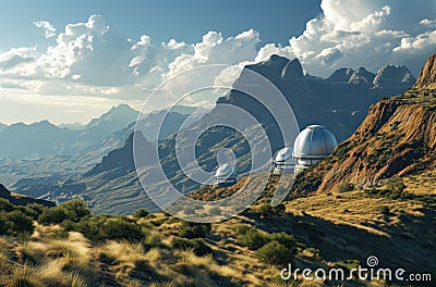 space telescopes in the mountains Stock Photo