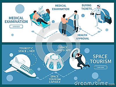Space Tourism Horizontal Banners Vector Illustration