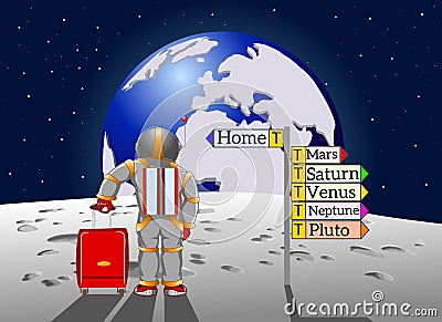 Space tourist returns home to earth Vector Illustration