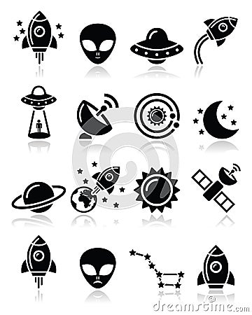 Space and UFO icons set Stock Photo