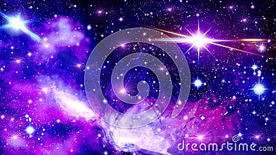 Space, universe, fantasy, scattering of stars, bright, blue, purple, pink, black, sky, bright star, flash, many stars Stock Photo