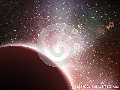 Space vector background with stars. Universe illustration. Colored cosmos backdrop with stars claster. Vector Illustration