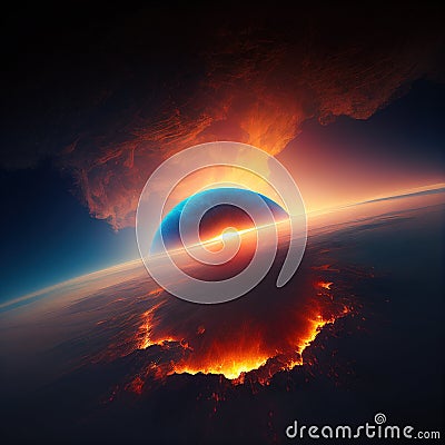 Space view earth and sun generative ai Stock Photo