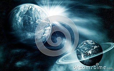 Space view with two planets Stock Photo