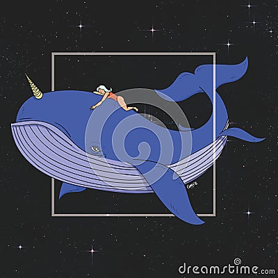 Space Whale Handdrawn Stock Photo