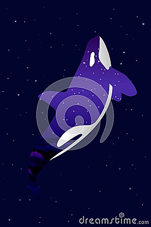 Space whale illustration. Stars texture on it. Vector Illustration