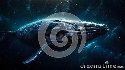 Space whale swimming through the universe, the idea of a fantastic illustration Cartoon Illustration