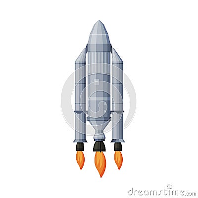 Spacecraft Launch, Cosmos Exploration, Astronautics and Space Technology Theme Flat Vector Illustration on White Vector Illustration