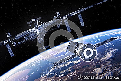 Spacecraft Is Preparing To Dock With International Space Station Stock Photo