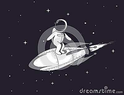 Spaceman flies on rocket Vector Illustration