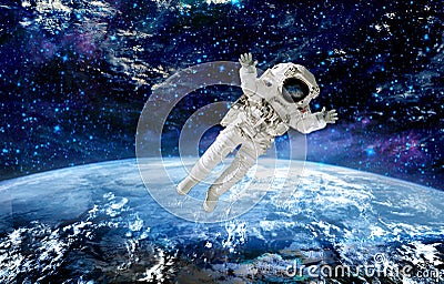 Spaceman flying in space.mission in outer space Stock Photo