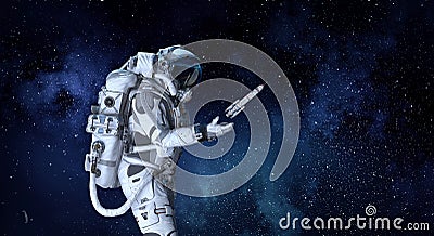 Spaceman and his mission. Mixed media Stock Photo