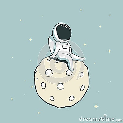 Spaceman on Moon Vector Illustration