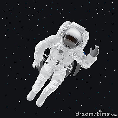 Spaceman in Pressure Suit out in Space among Stars Vector Illustration