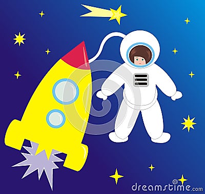 Spaceship and the astronaut Vector Illustration