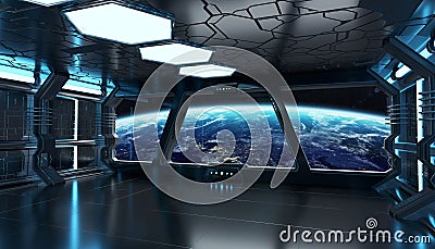 Spaceship blue interior 3D rendering elements of this image furn Stock Photo