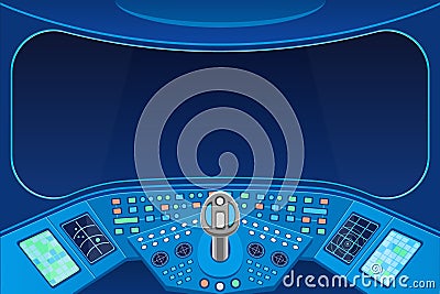 Spaceship Cabin Interior and View Empty Window Background Card. Vector Vector Illustration