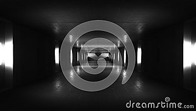 Spaceship corridor. Futuristic tunnel with light. Of Empty Sci Fi Futuristic Dark Room With Light Blue Lights Stock Photo